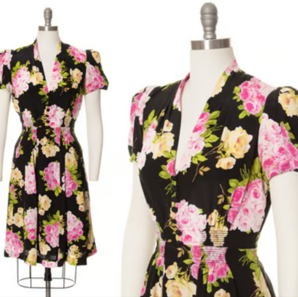 Betsey Johnson Vintage Floral Silk Dress Y2K Sz.6